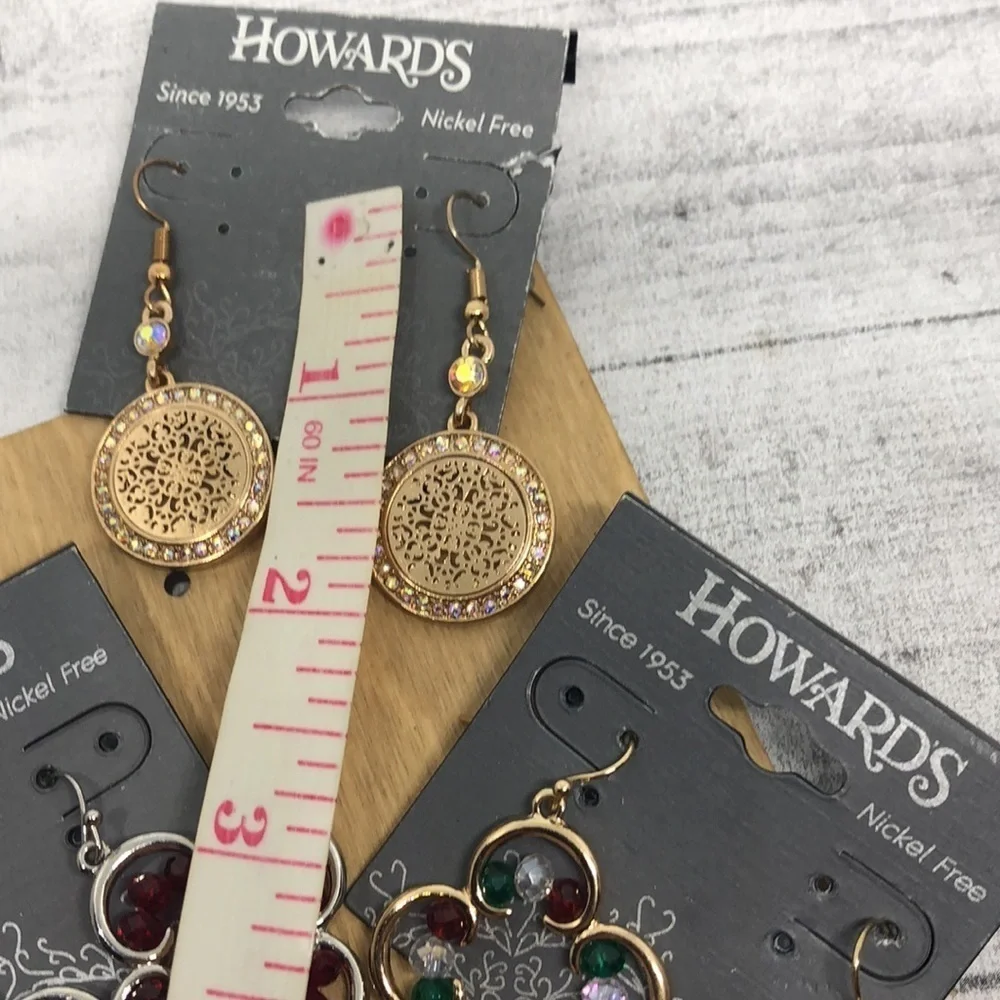 NWT Bundle lot 3 Howards Clover and Medallion Dressy Statement Dangle Earrings.